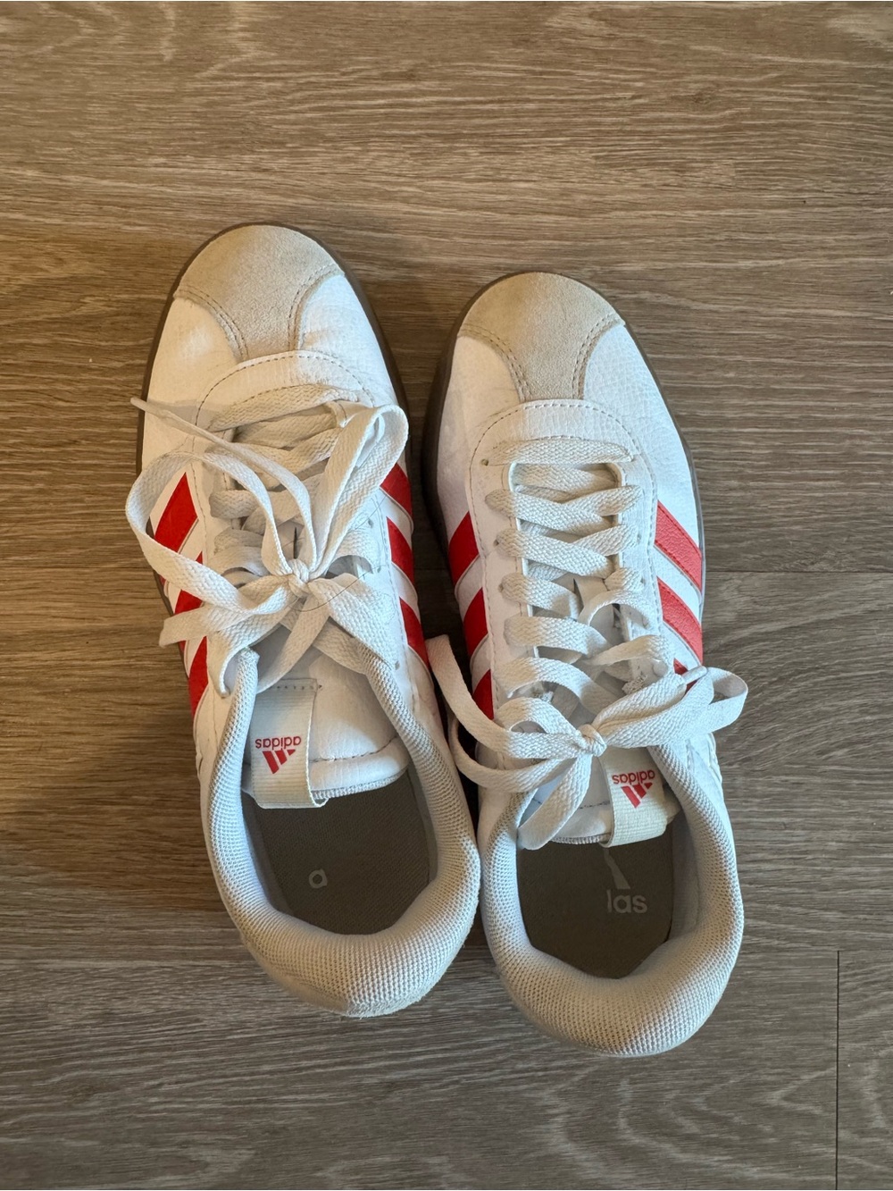 adidas White Sneakers with Red Stripes